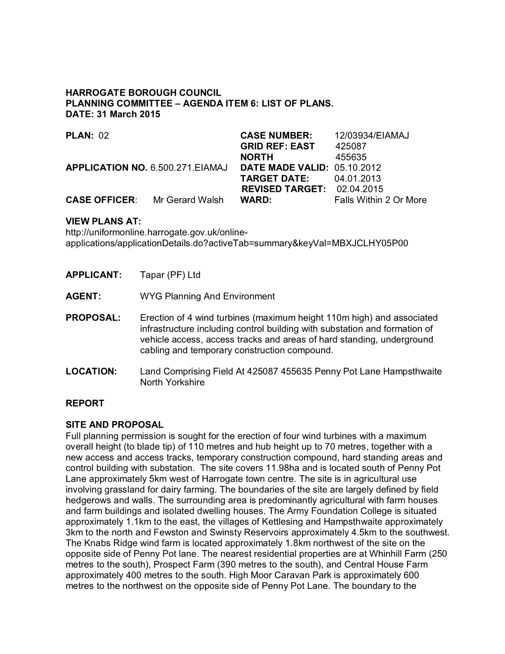 Harrogate Borough Council Planning Committee – Agenda Item 6: List of Plans