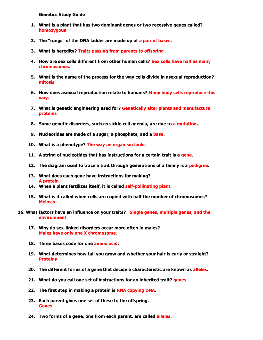 Genetics Study Guide