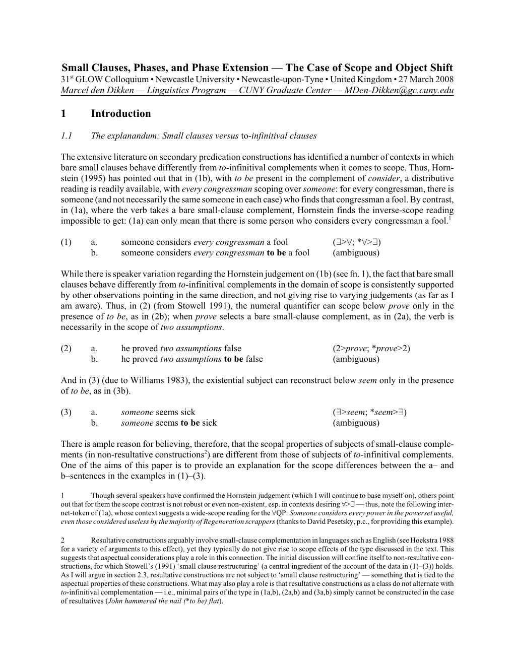 Small Clauses, Phases, and Phase Extension