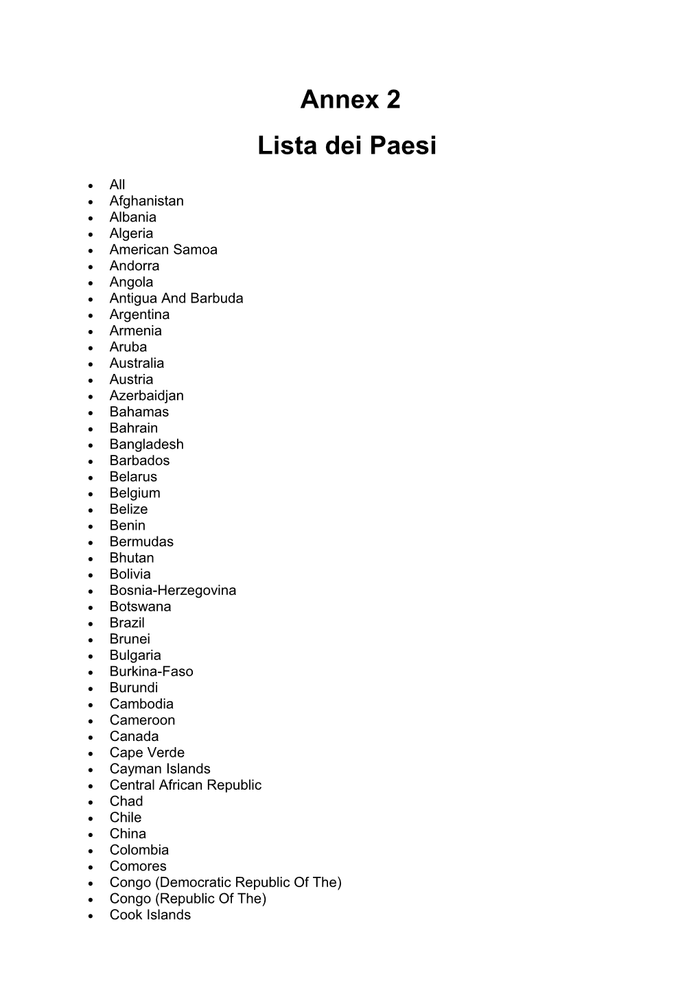 List of the Countries Valid for Using in the Xml (Vers 2