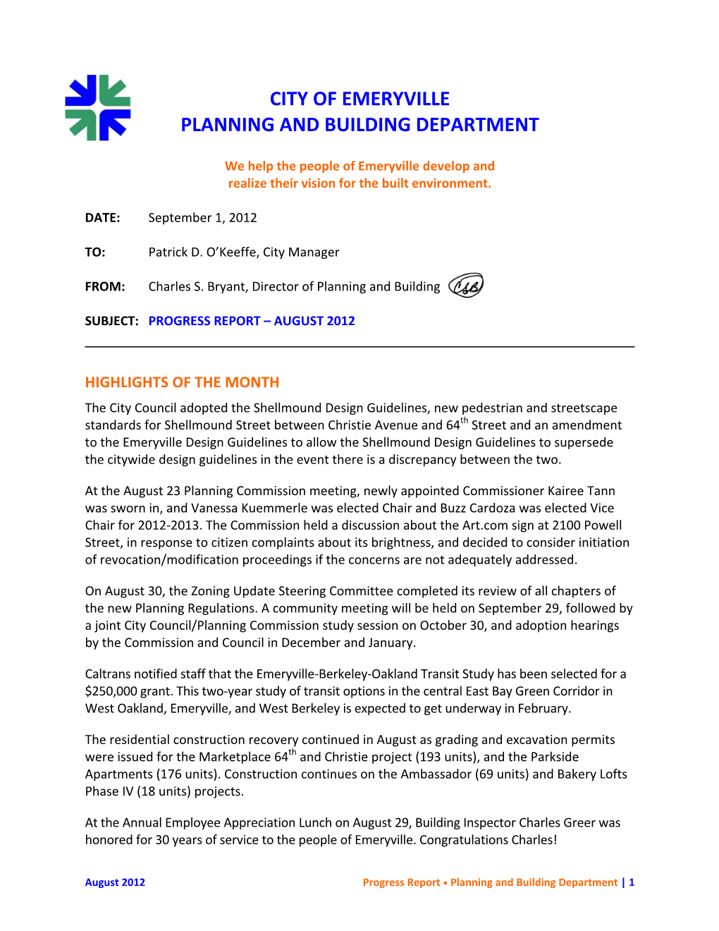 City of Emeryville Planning and Building Department