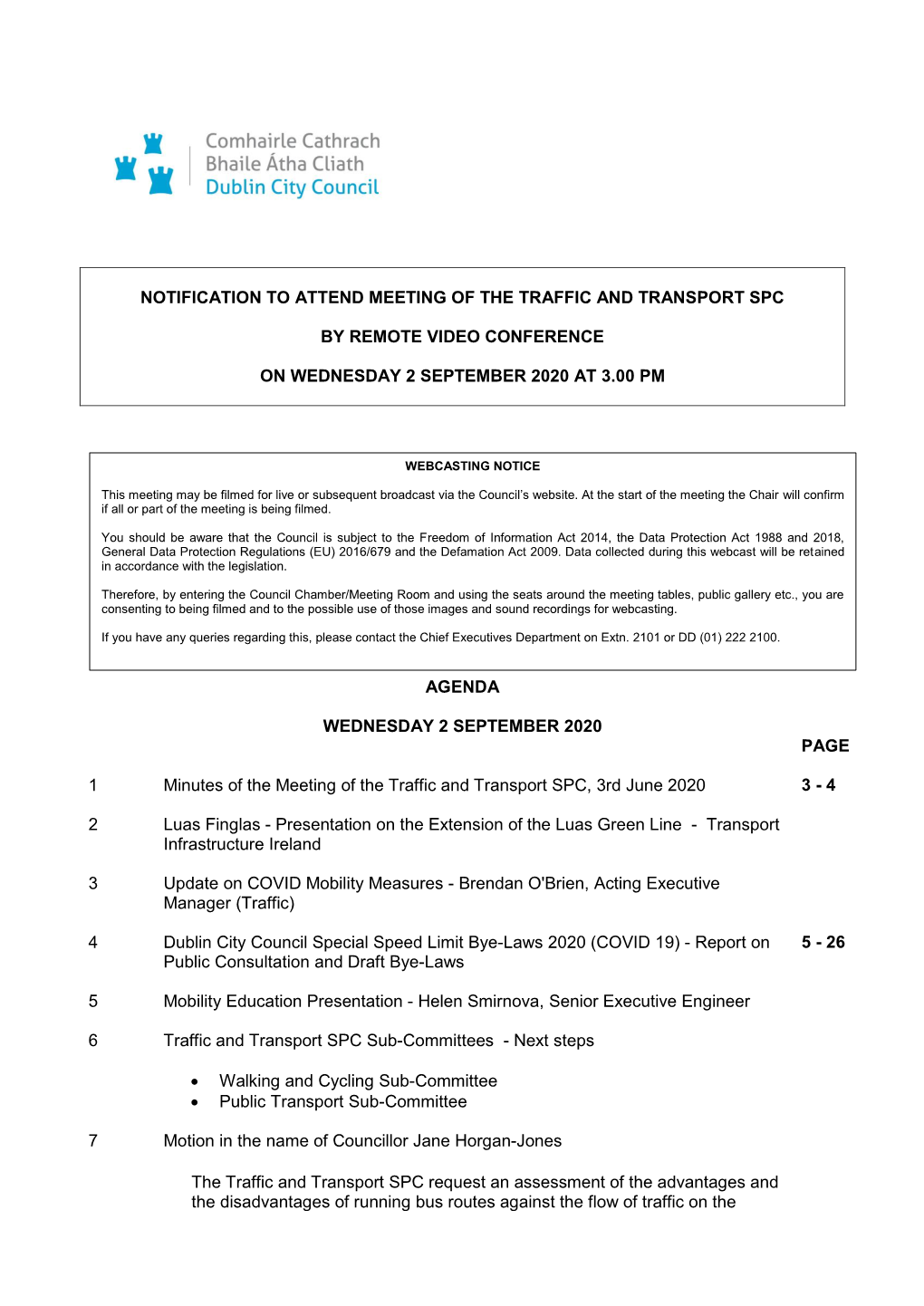 (Public Pack)Agenda Document for Traffic and Transport SPC, 02/09
