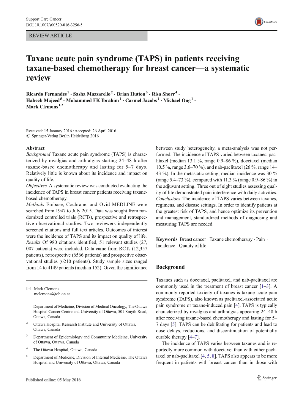 Taxane Acute Pain Syndrome (TAPS) in Patients Receiving Taxane-Based Chemotherapy for Breast Cancer—A Systematic Review