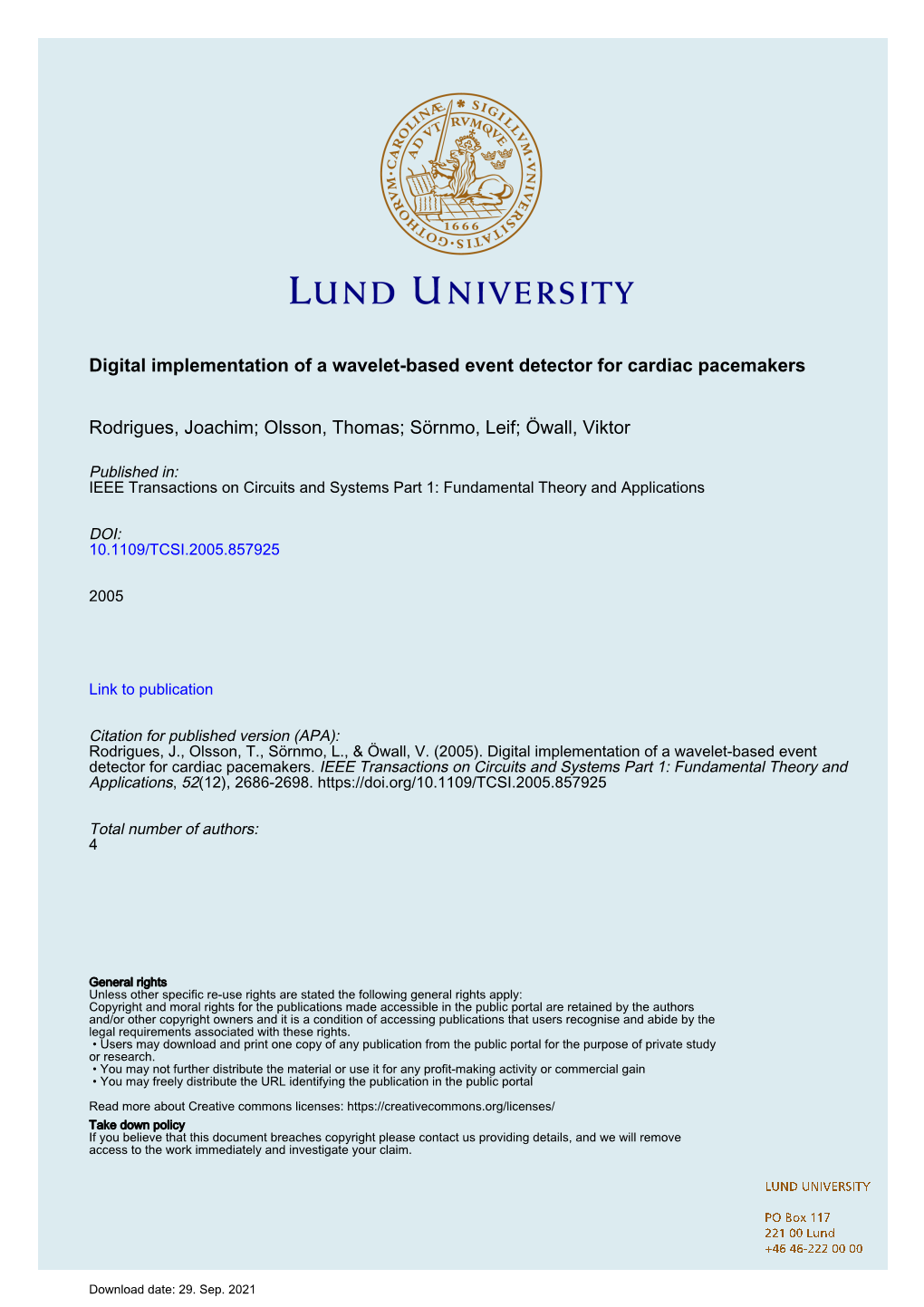 Digital Implementation of a Wavelet-Based Event Detector for Cardiac Pacemakers