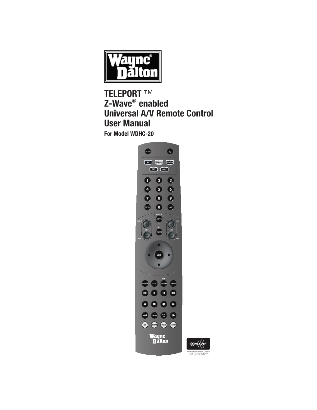 TELEPORT ™ Z-Wave® Enabled Universal A/V Remote Control User Manual for Model WDHC-20 TABLE of CONTENTS
