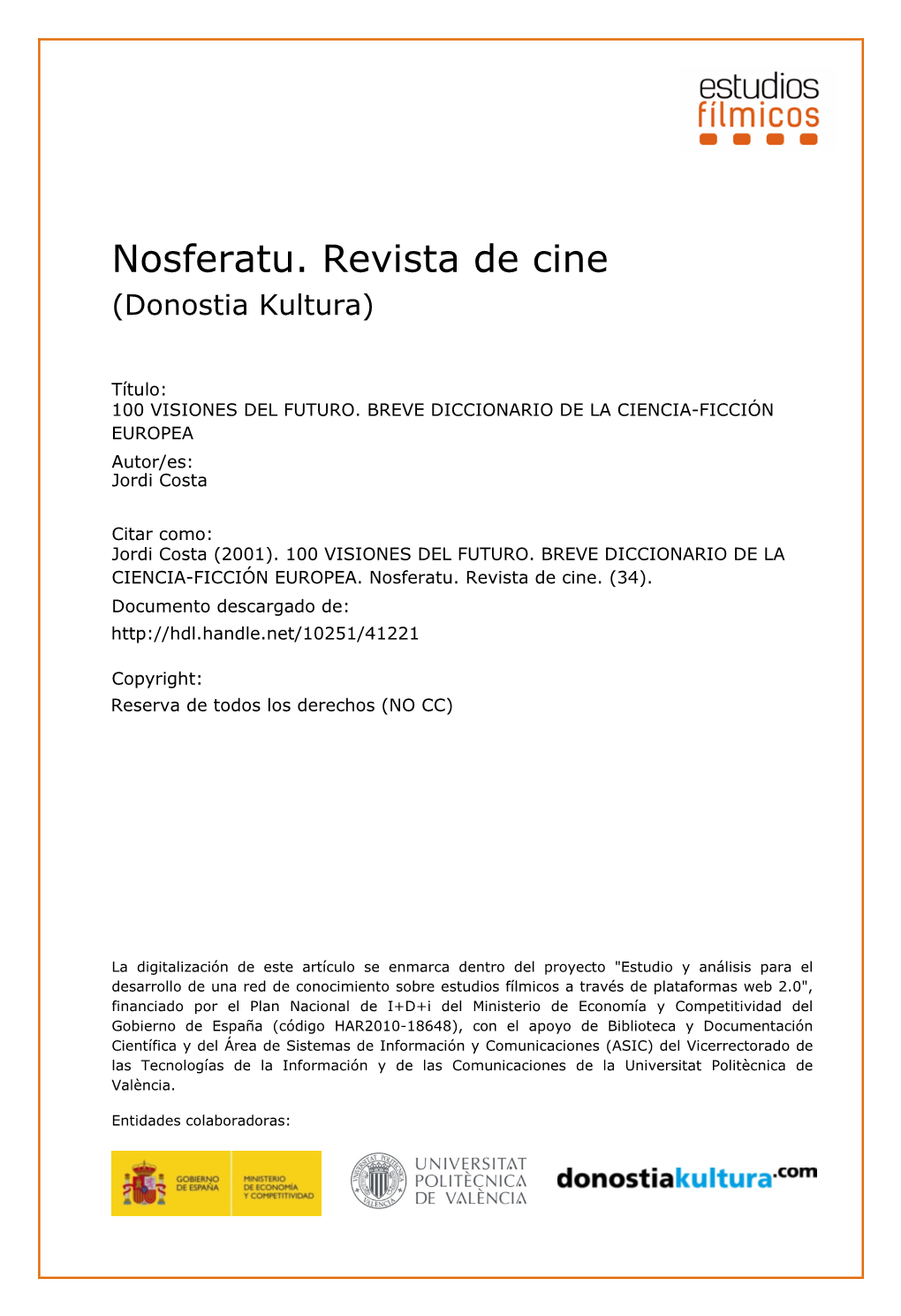 Nosferatu. Revista De Cine (Donostia Kultura)