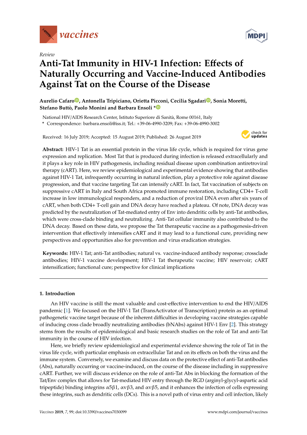 Anti-Tat Immunity in HIV-1 Infection: Eﬀects of Naturally Occurring and Vaccine-Induced Antibodies Against Tat on the Course of the Disease