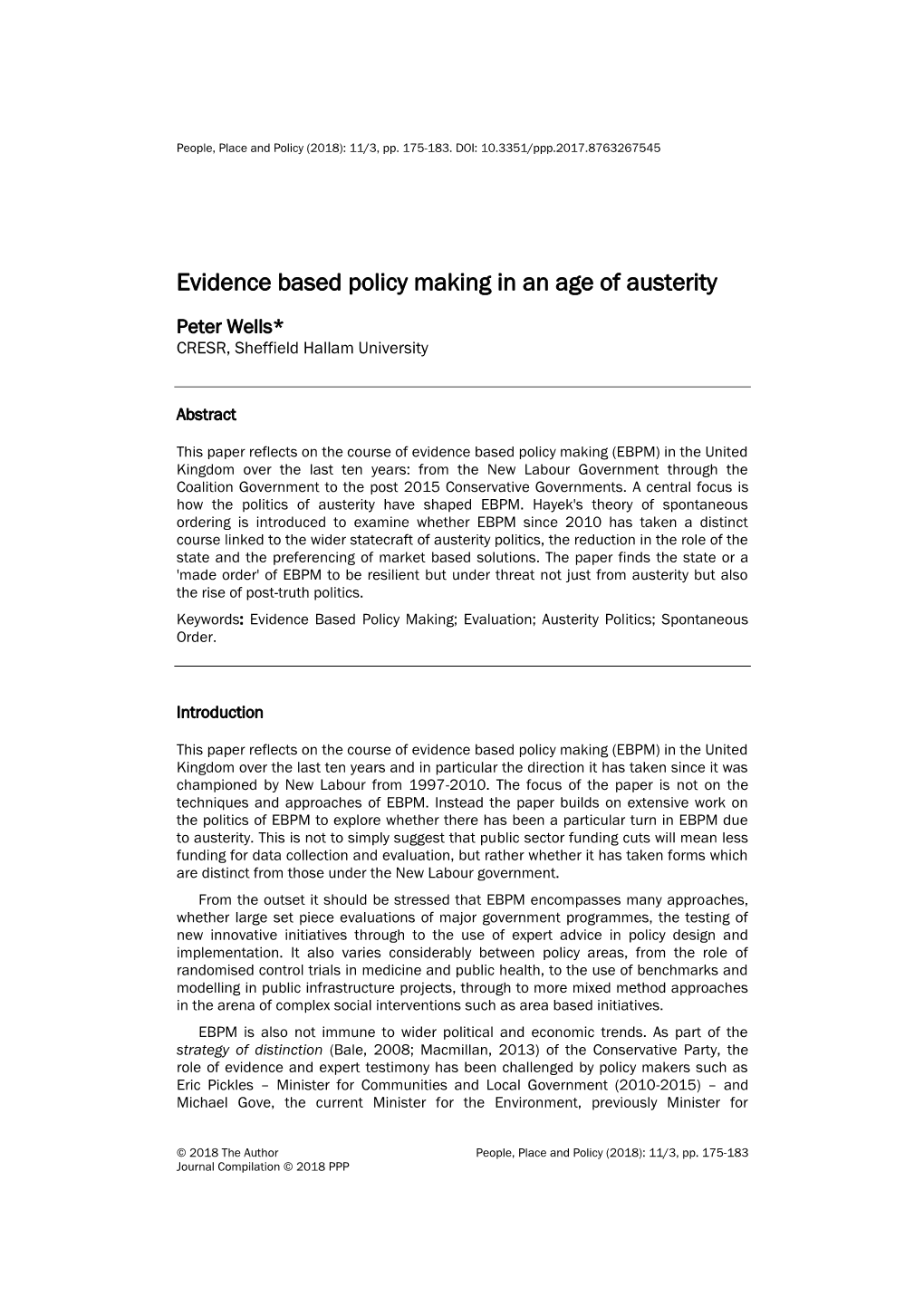 Evidence Based Policy Making in an Age of Austerity