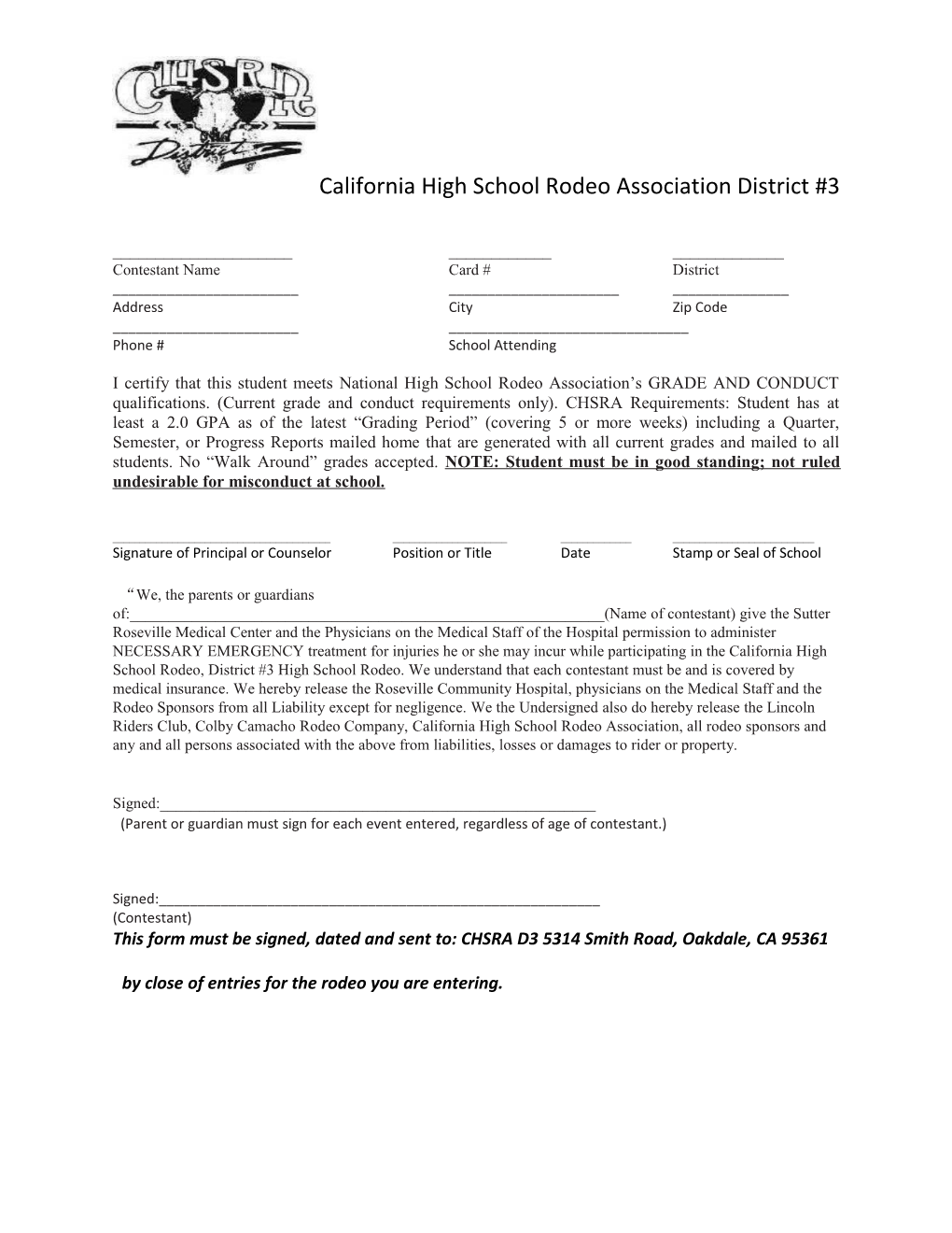 California High School Rodeo Association District #3