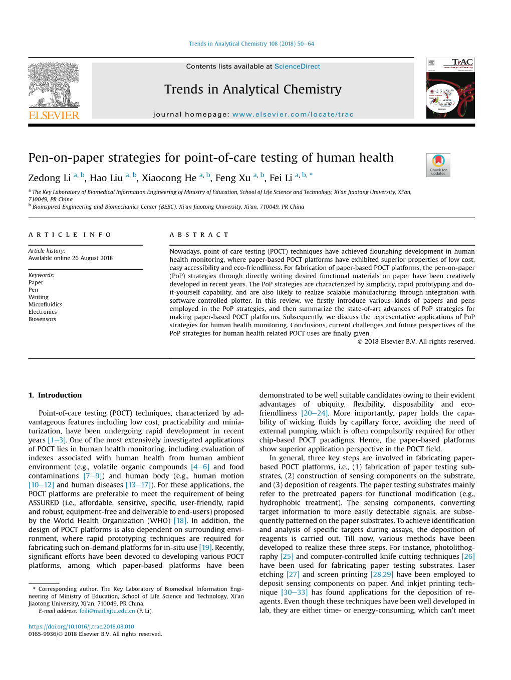 Pen-On-Paper Strategies for Point-Of-Care Testing of Human Health