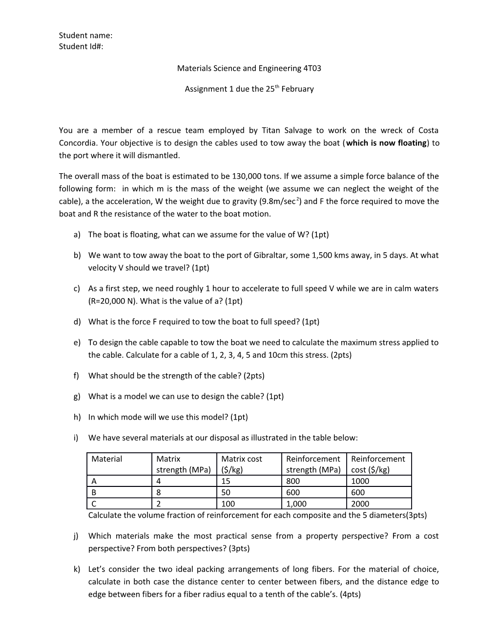 Materials Science and Engineering 4T03