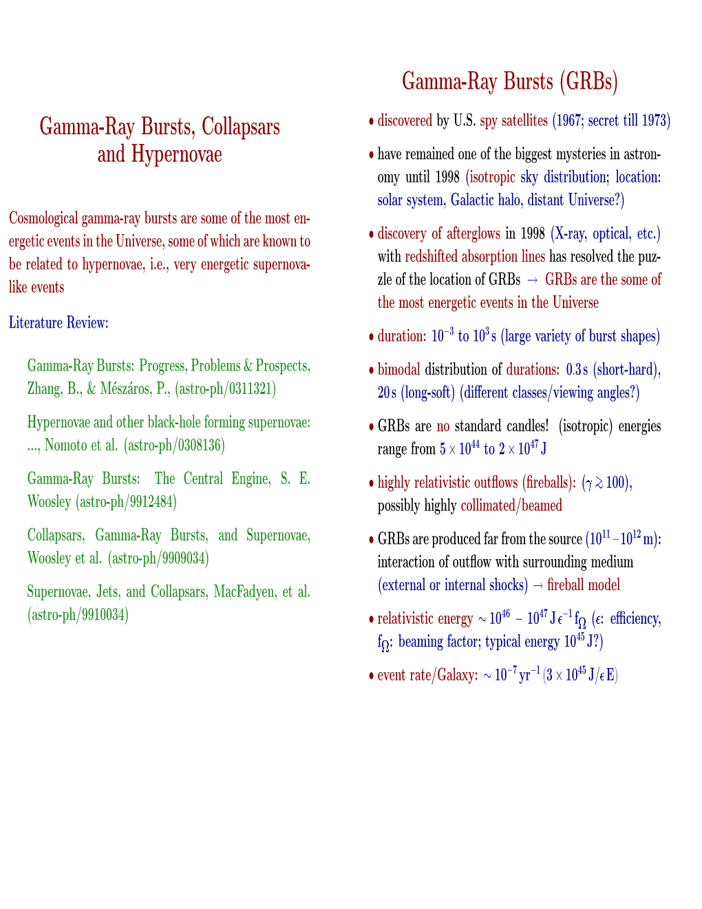 Gamma-Ray Bursts, Collapsars and Hypernovae