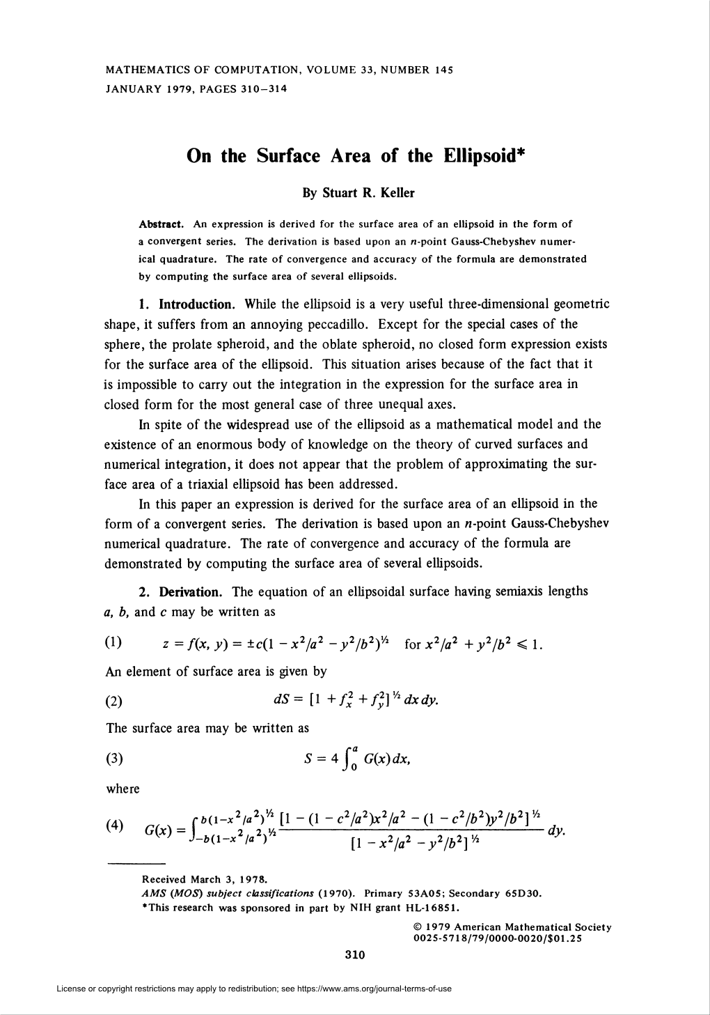 On the Surface Area of the Ellipsoid*