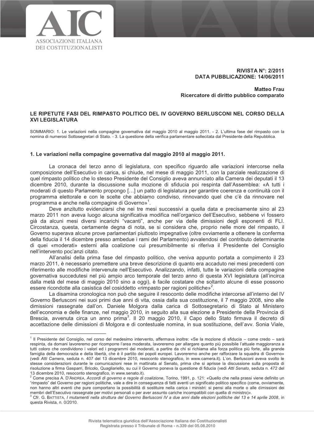 Rivista N°: 2/2011 Data Pubblicazione: 14/06/2011