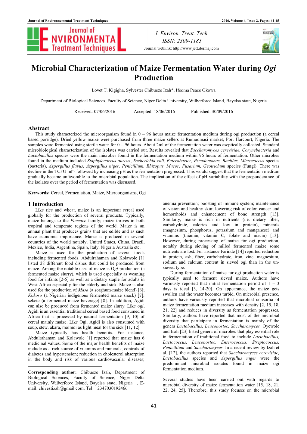 Microbial Characterization of Maize Fermentation Water During Ogi