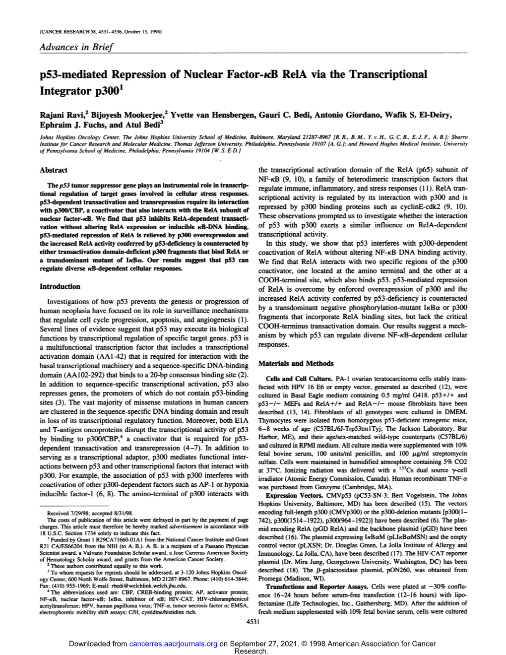 P53-Mediated Repression of Nuclear Factor-Kbreia Via The