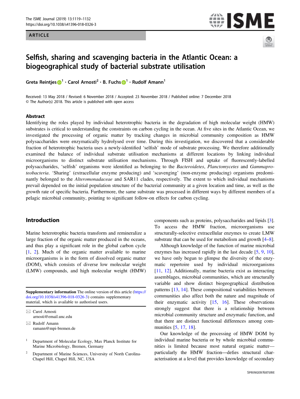 Selfish, Sharing and Scavenging Bacteria in the Atlantic Ocean: A