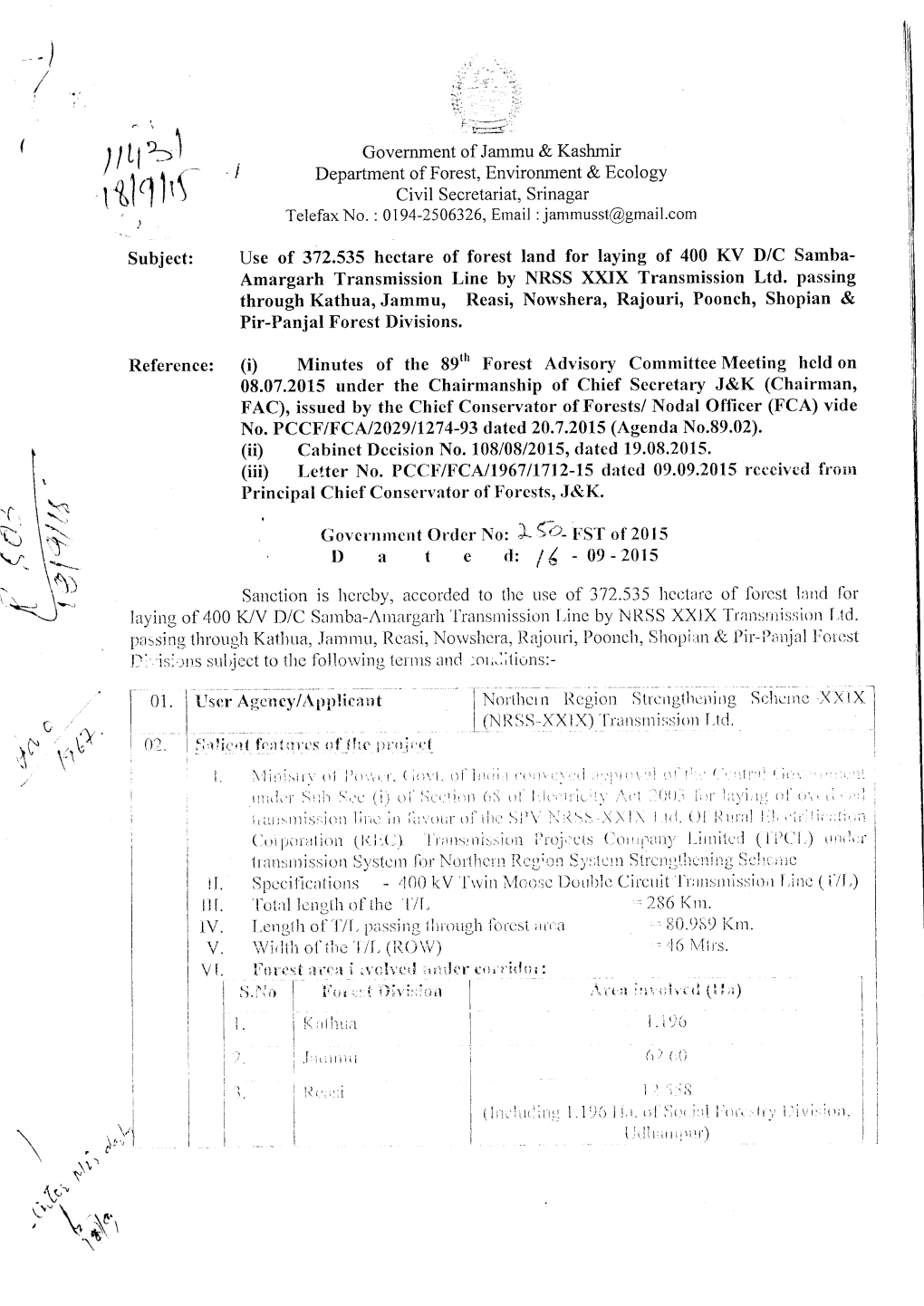 Itl,L 1,1 Civil Secre Tariat, Srinagar -L Telefax No