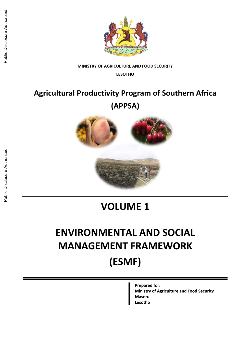 Agricultural Productivity Program of Southern Africa (APPSA) Public Disclosure Authorized