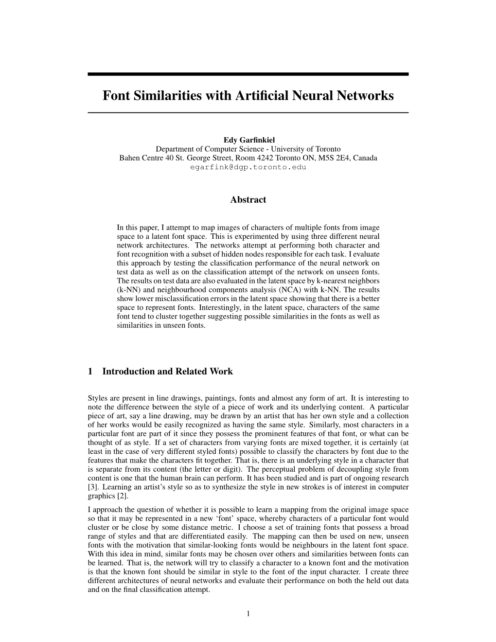 Font Similarities with Artificial Neural Networks