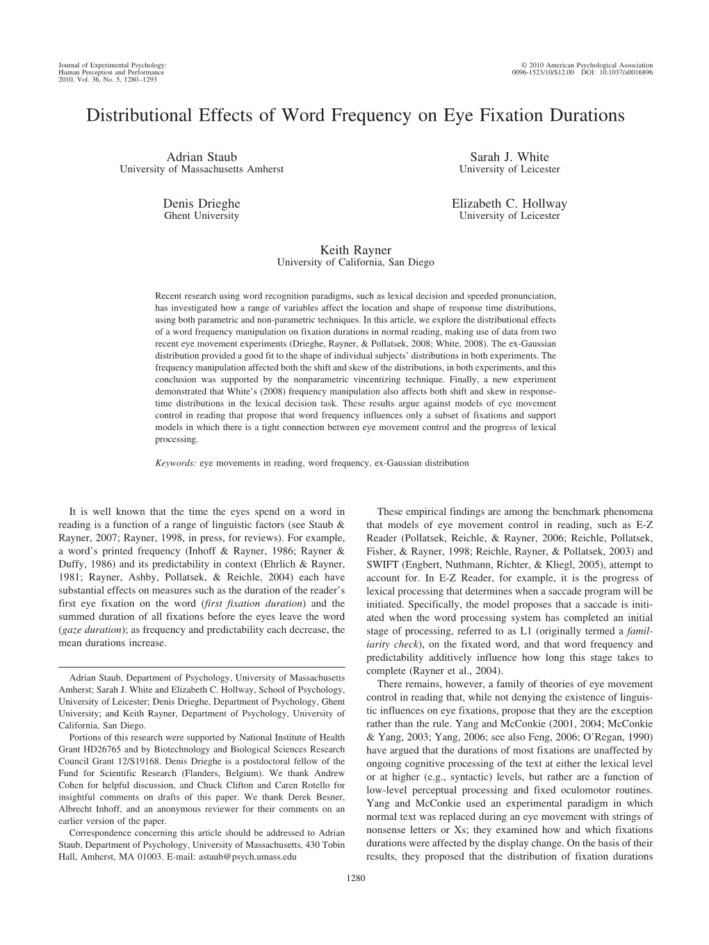 Distributional Effects of Word Frequency on Eye Fixation Durations