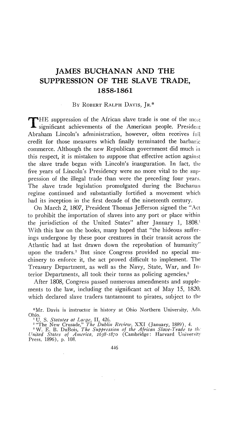 James Buchanan and the Suppression of the Slave Trade, 1858-1861