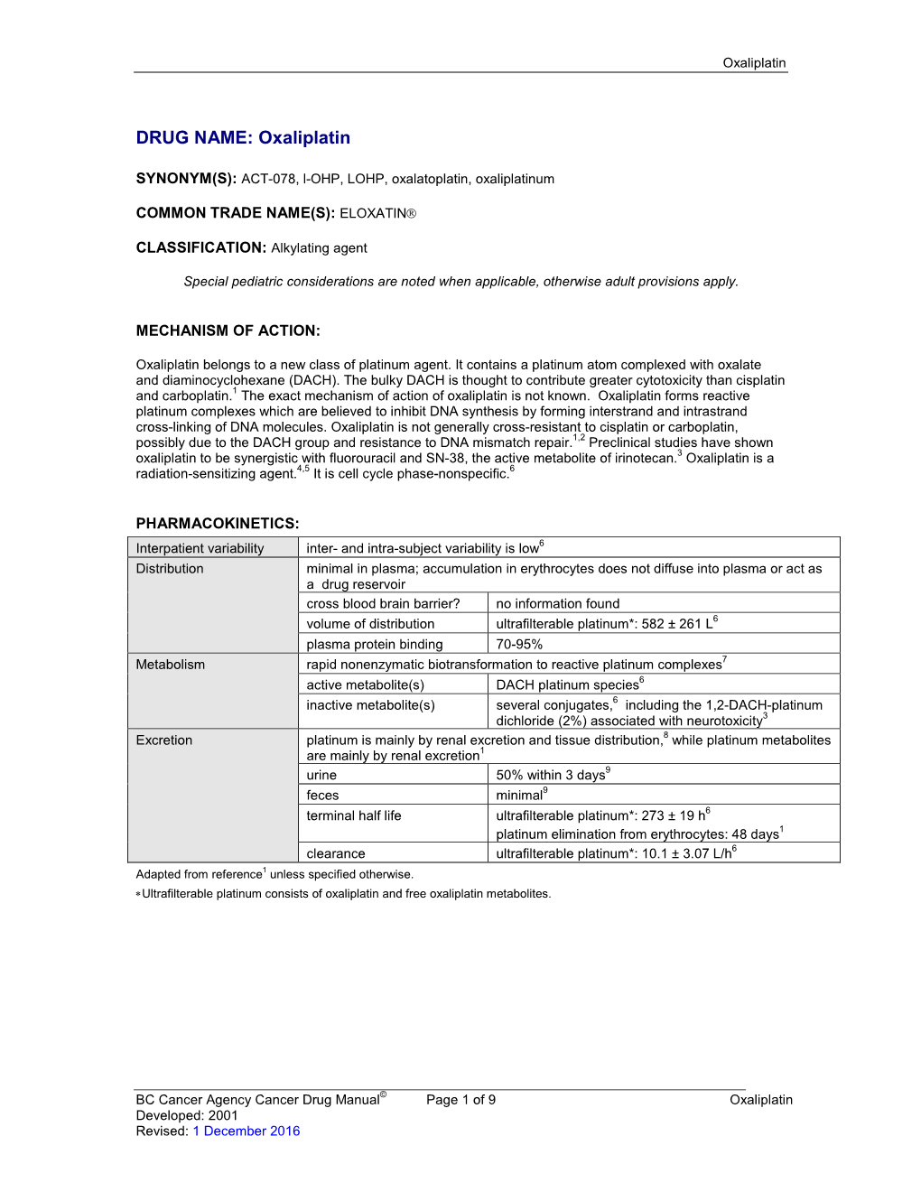 DRUG NAME: Oxaliplatin