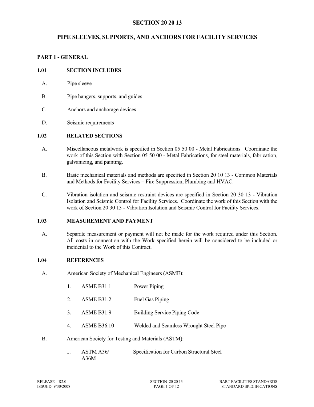 Pipe Sleeves, Supports, and Anchors for Facility Services