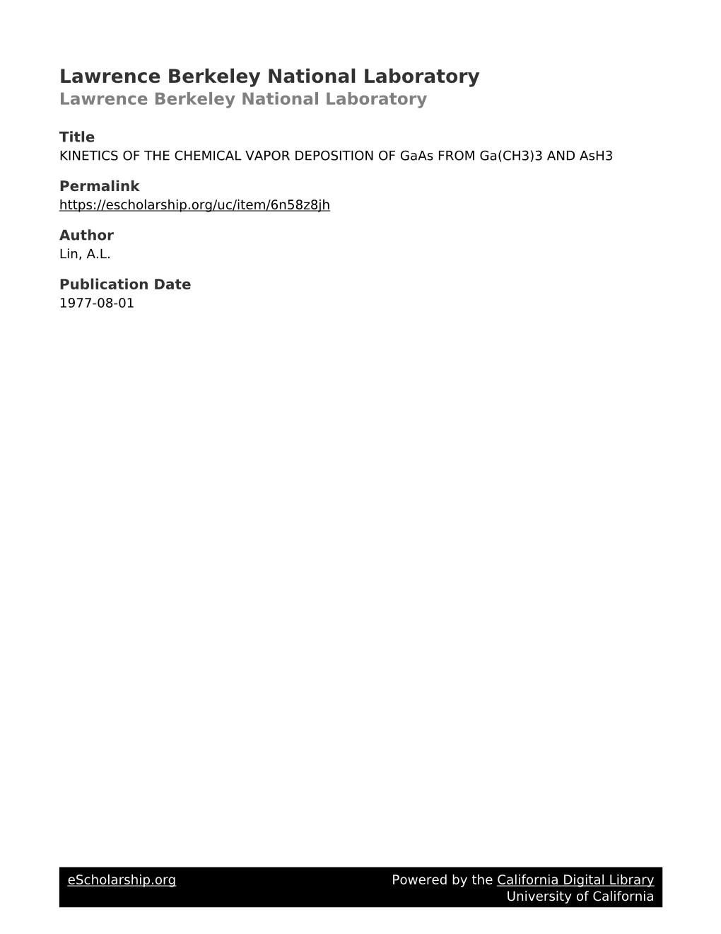 KINETICS of the CHEMICAL VAPOR DEPOSITION of Gaas from Ga(CH3)3 and Ash3