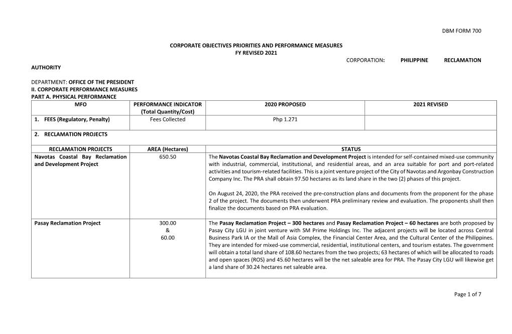 DBM FORM 700 Page 1 of 7 CORPORATE OBJECTIVES