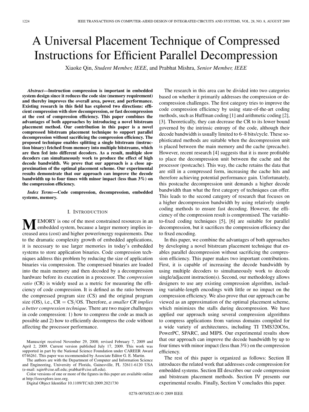 A Universal Placement Technique of Compressed Instructions For