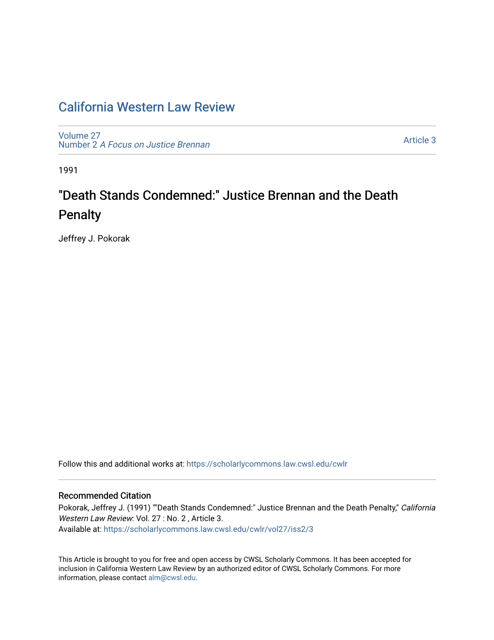 Justice Brennan and the Death Penalty