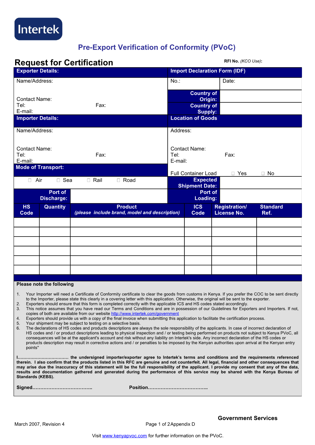 Pre-Export Verification of Conformity (Pvoc)