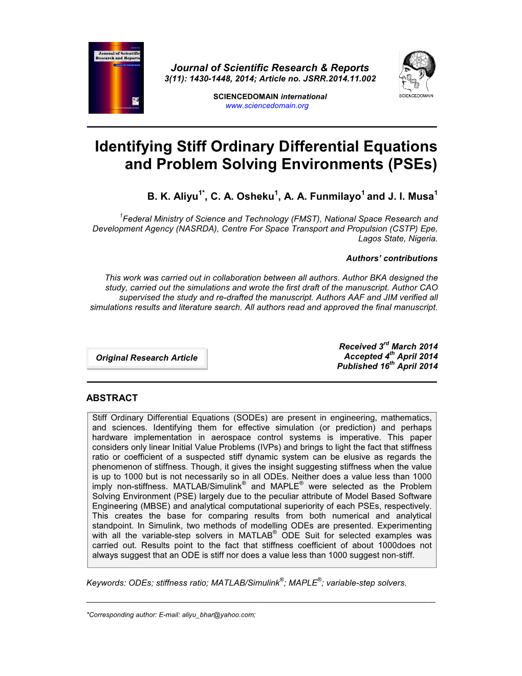 Identifying Stiff Ordinary Differential Equations and Problem Solving Environments (Pses)