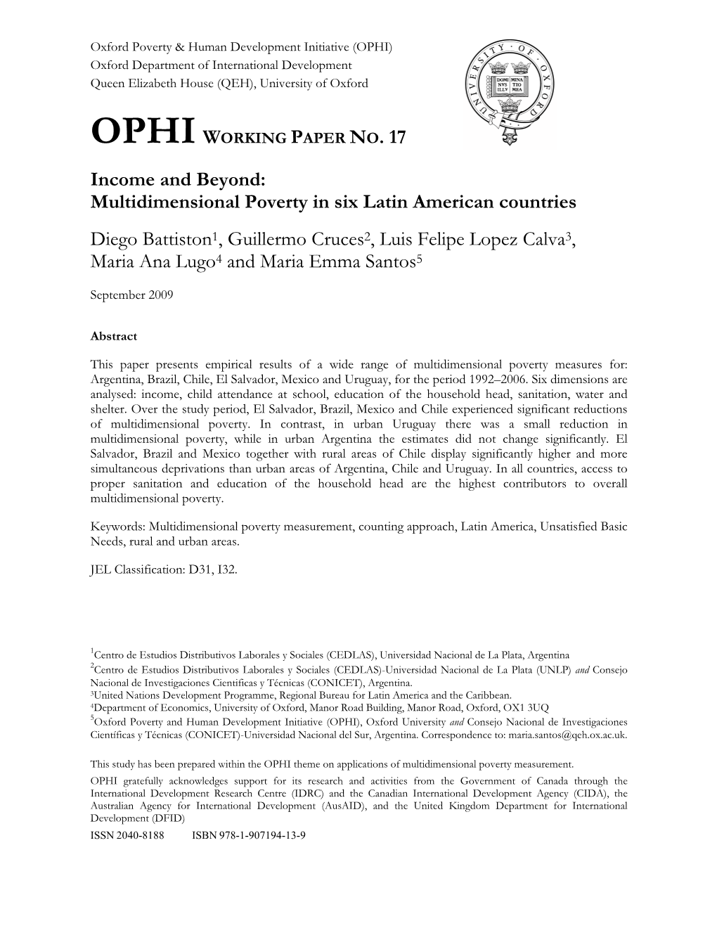 Income and Beyond: Multidimensional Poverty in Six Latin American Countries