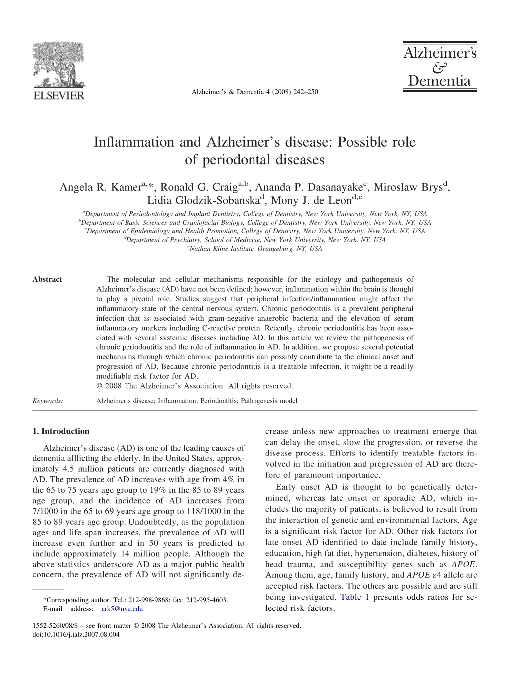 Inflammation and Alzheimer's Disease: Possible Role Of