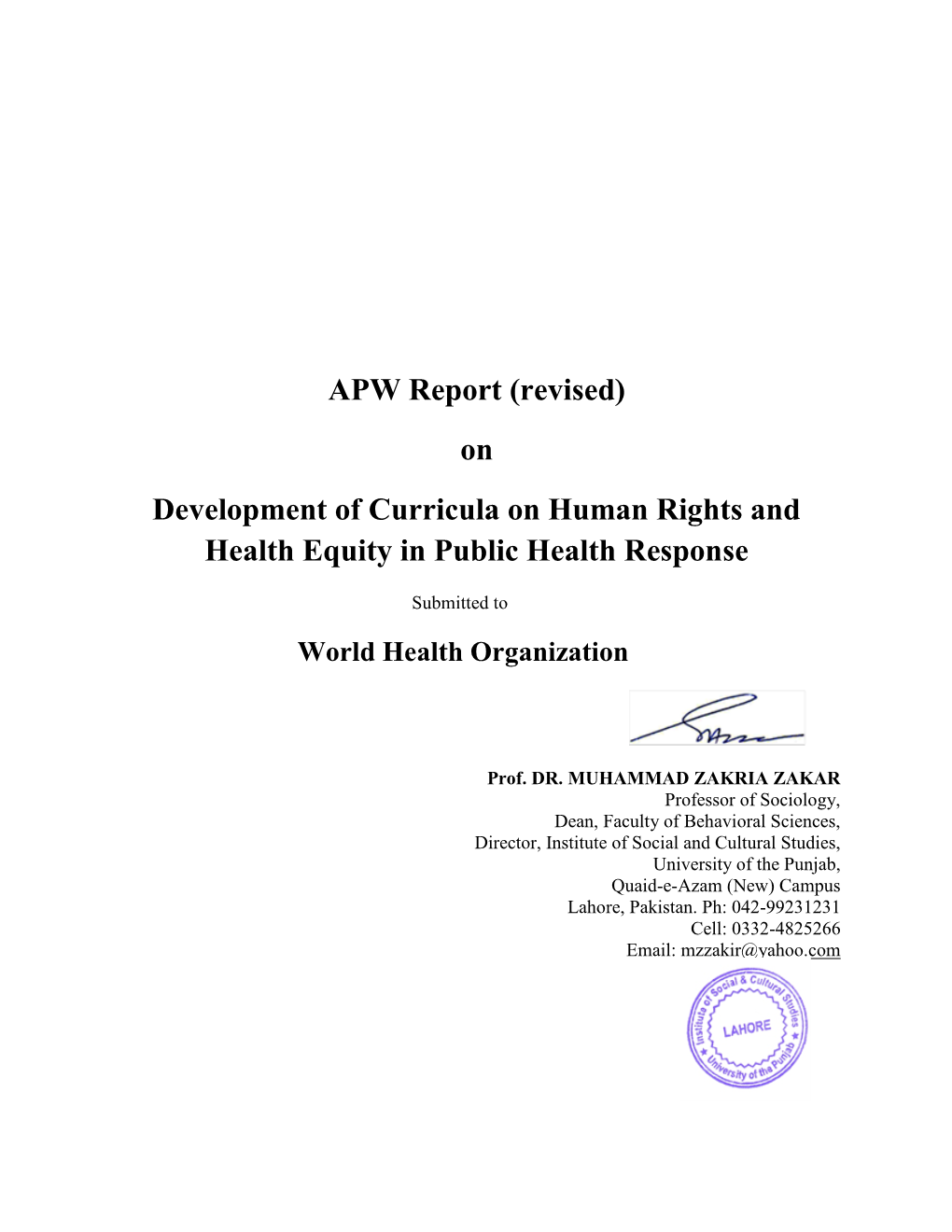 On Development of Curricula on Human Rights and Health Equity in Public Health Response