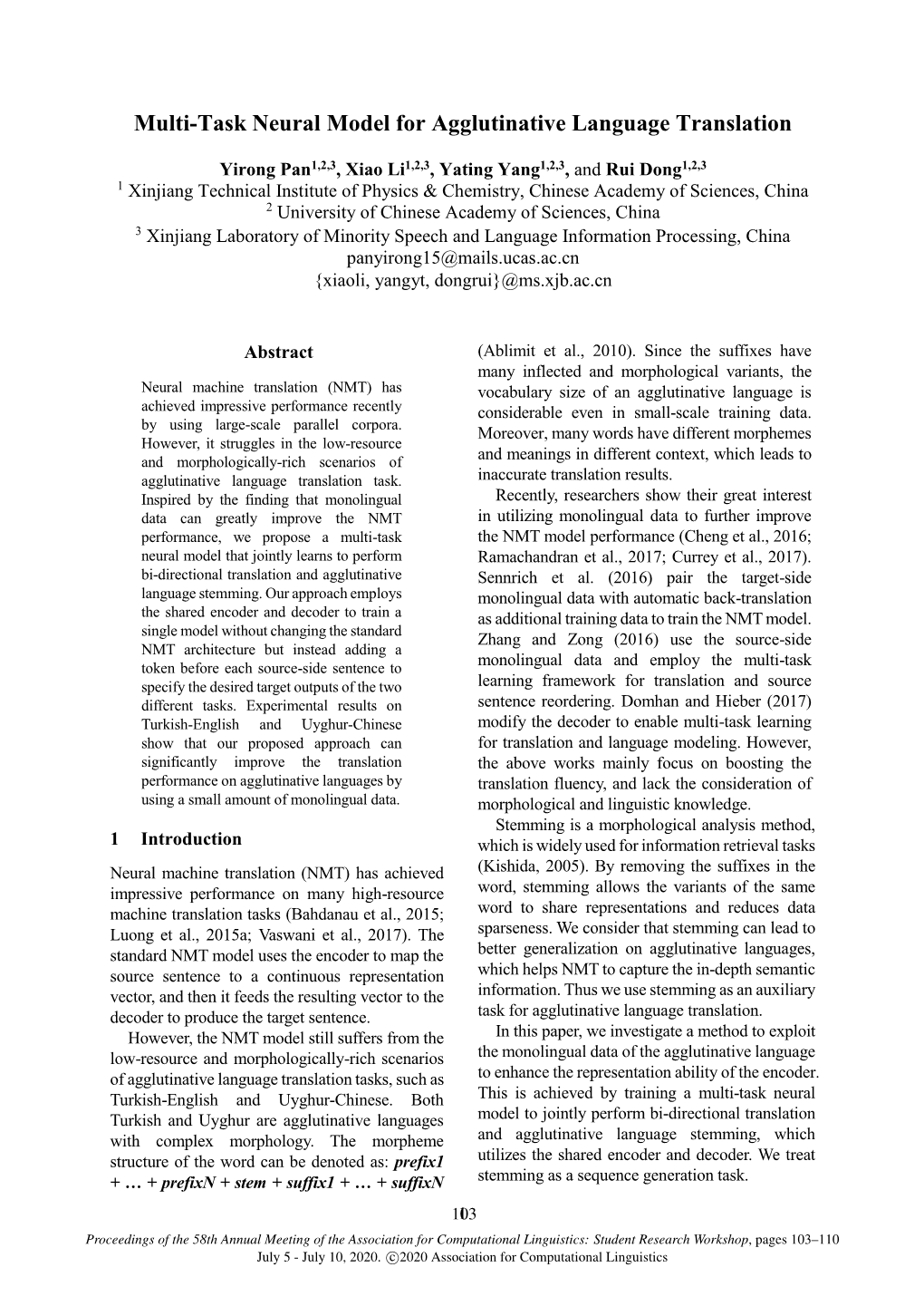 Multi-Task Neural Model for Agglutinative Language Translation