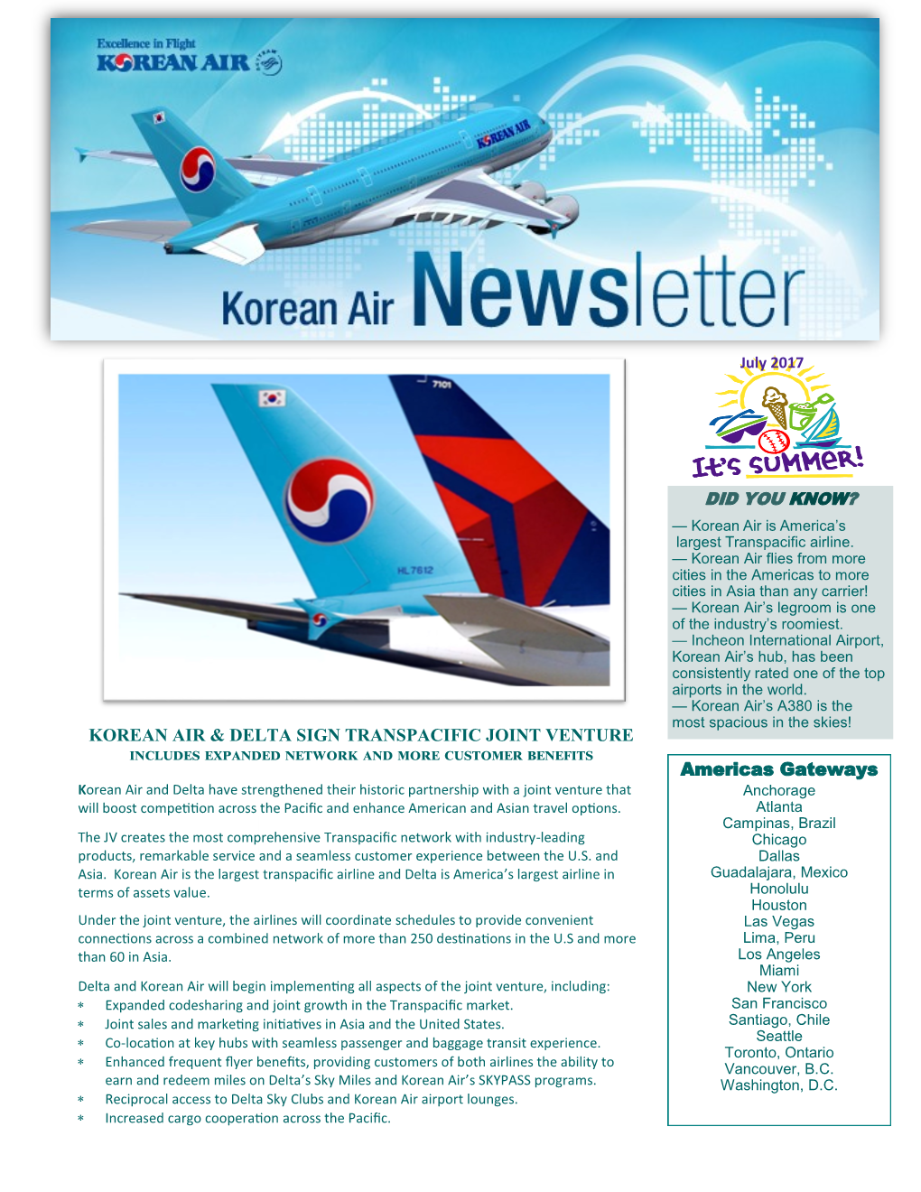 Americas Gateways KOREAN AIR & DELTA SIGN TRANSPACIFIC