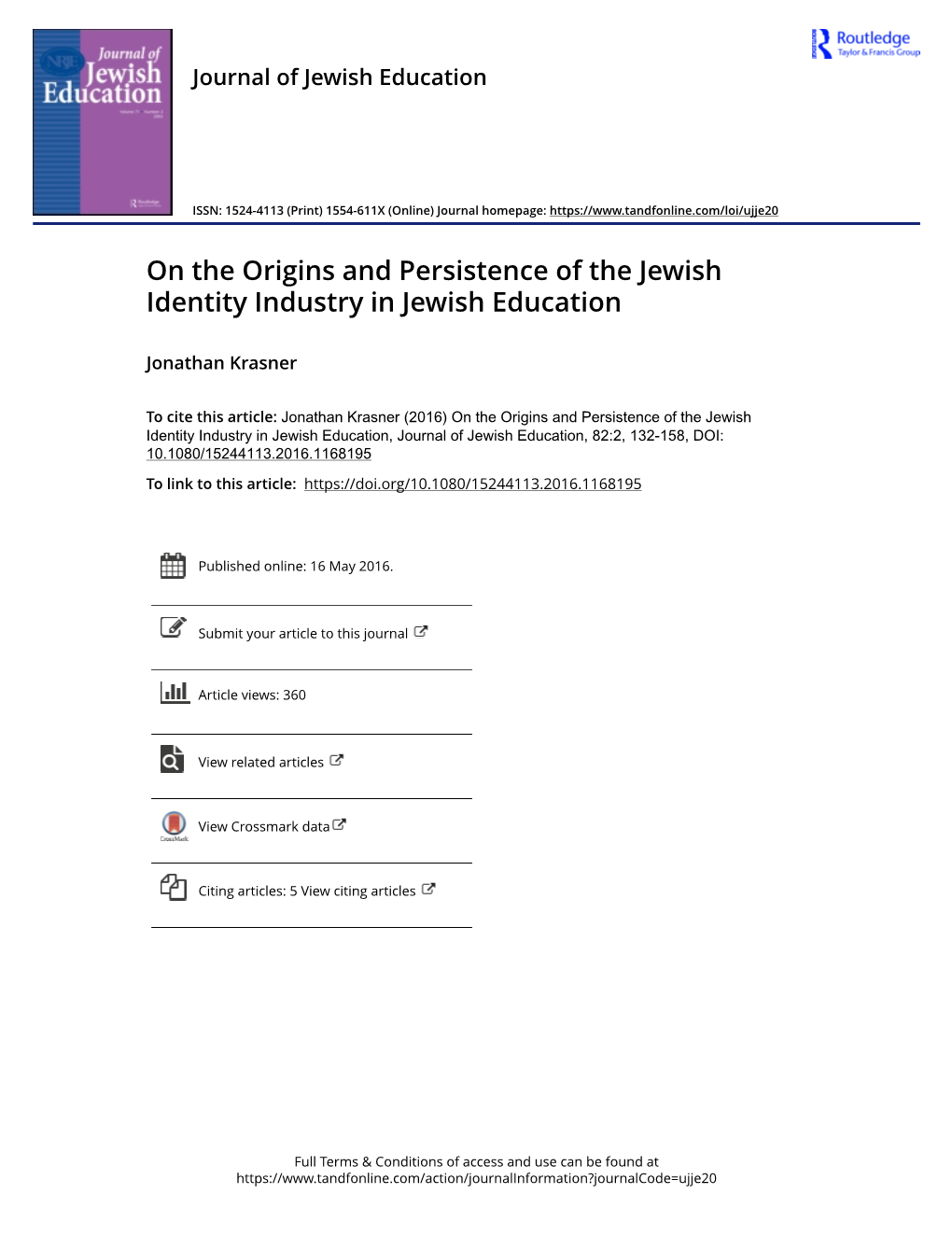 On the Origins and Persistence of the Jewish Identity Industry in Jewish Education