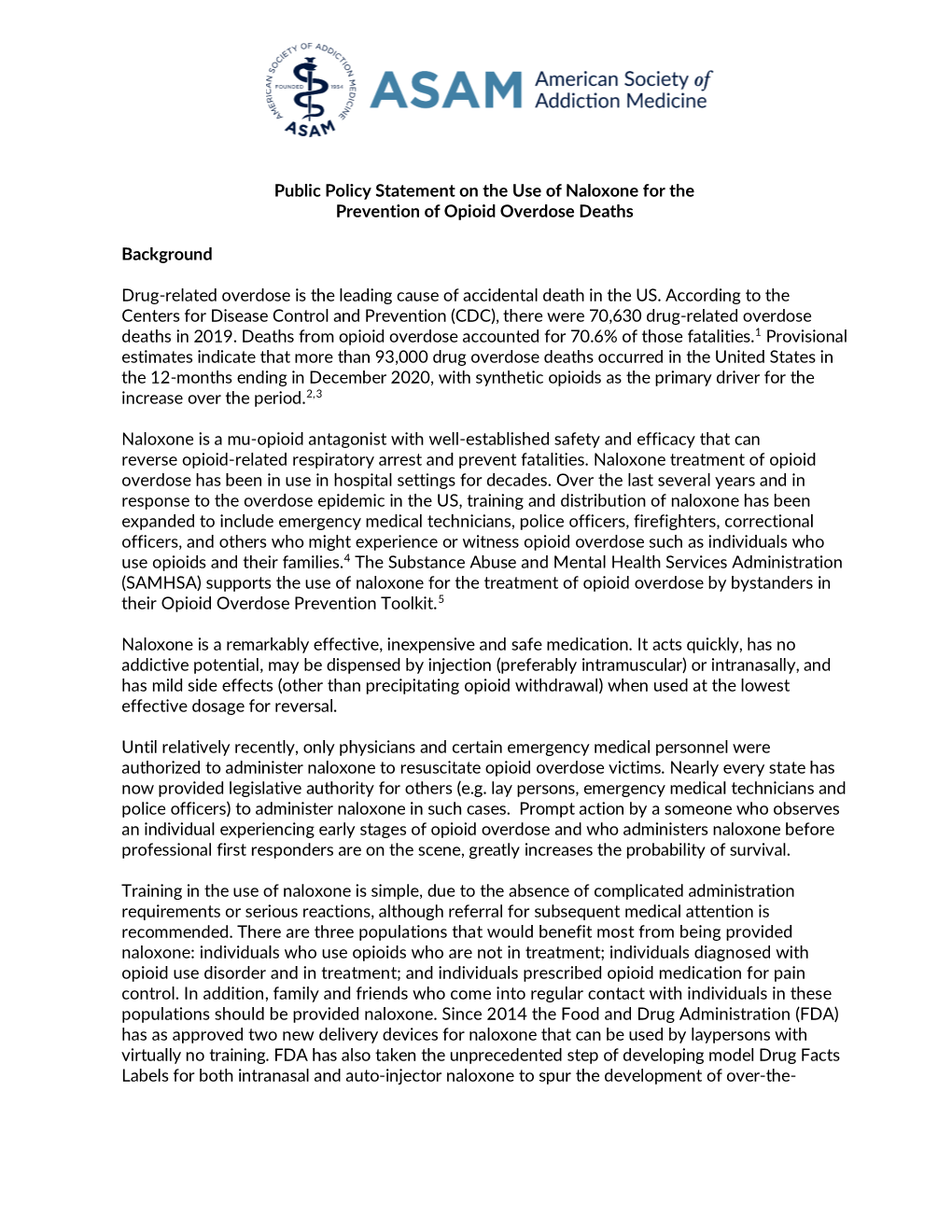 Use of Naloxone for the Prevention of Opioid Overdose Deaths