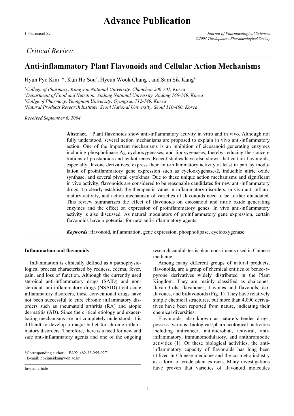 Anti-Inflammatory Plant Flavonoids and Cellular Action Mechanisms