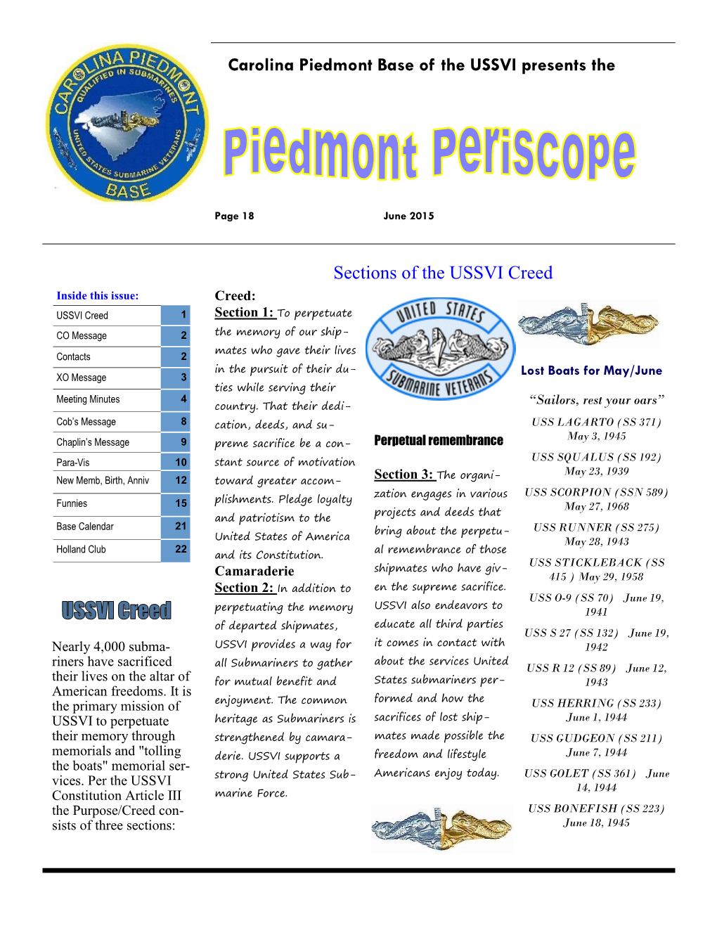 Sections of the USSVI Creed Carolina Piedmont Base of the USSVI