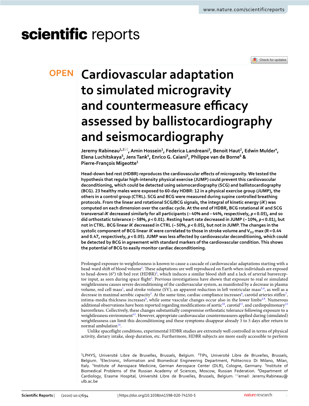 Cardiovascular Adaptation to Simulated Microgravity And