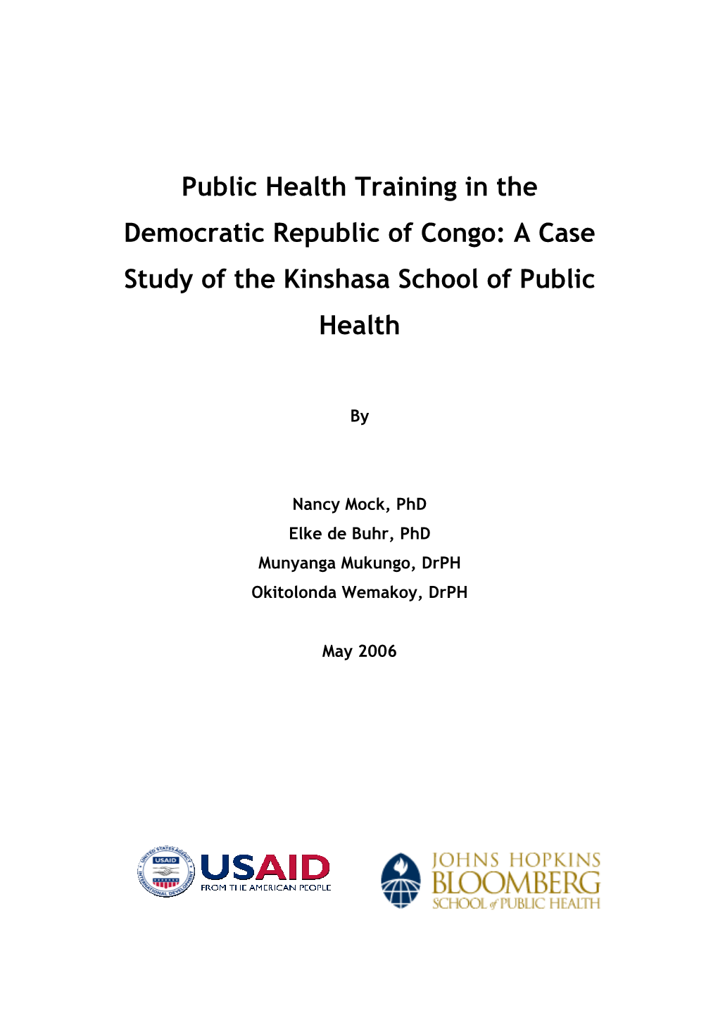 Public Health Training in the Democratic Republic of Congo: a Case Study of the Kinshasa School of Public Health