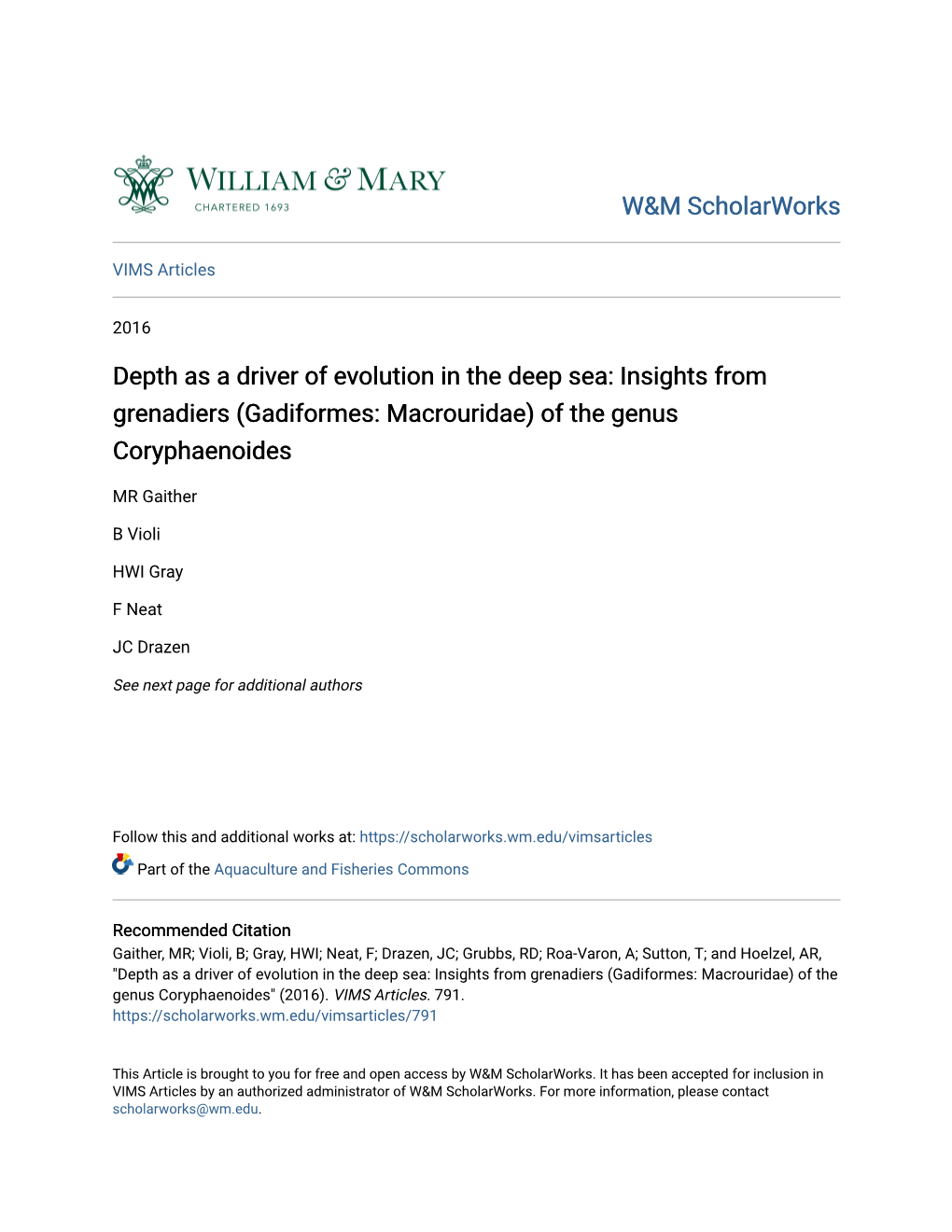 Gadiformes: Macrouridae) of the Genus Coryphaenoides