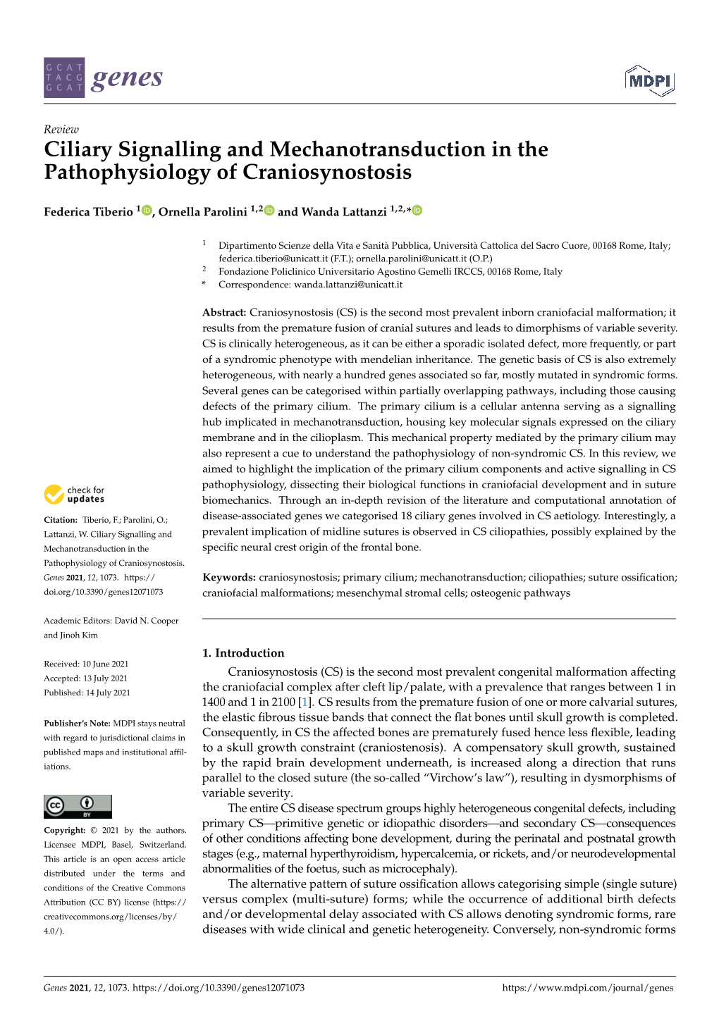 Ciliary Signalling and Mechanotransduction in the Pathophysiology of Craniosynostosis