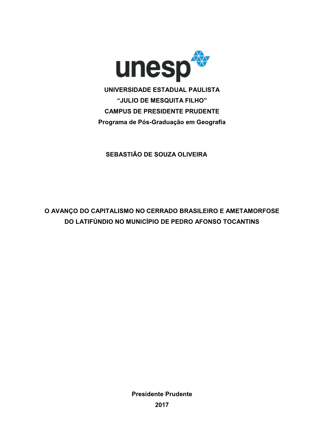 CAMPUS DE PRESIDENTE PRUDENTE Programa De Pós-Graduação Em Geografia