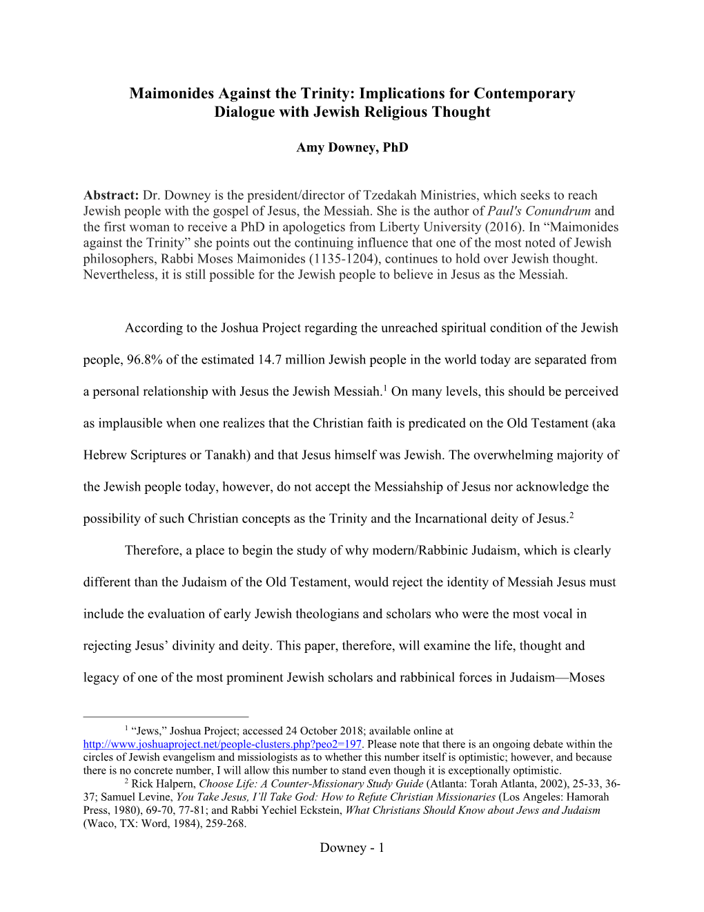 Maimonides Against the Trinity: Implications for Contemporary Dialogue with Jewish Religious Thought