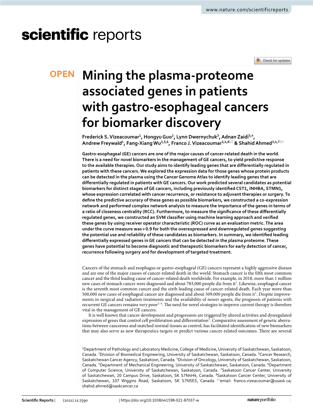 Mining the Plasma-Proteome Associated Genes in Patients with Gastro-Esophageal Cancers for Biomarker Discovery